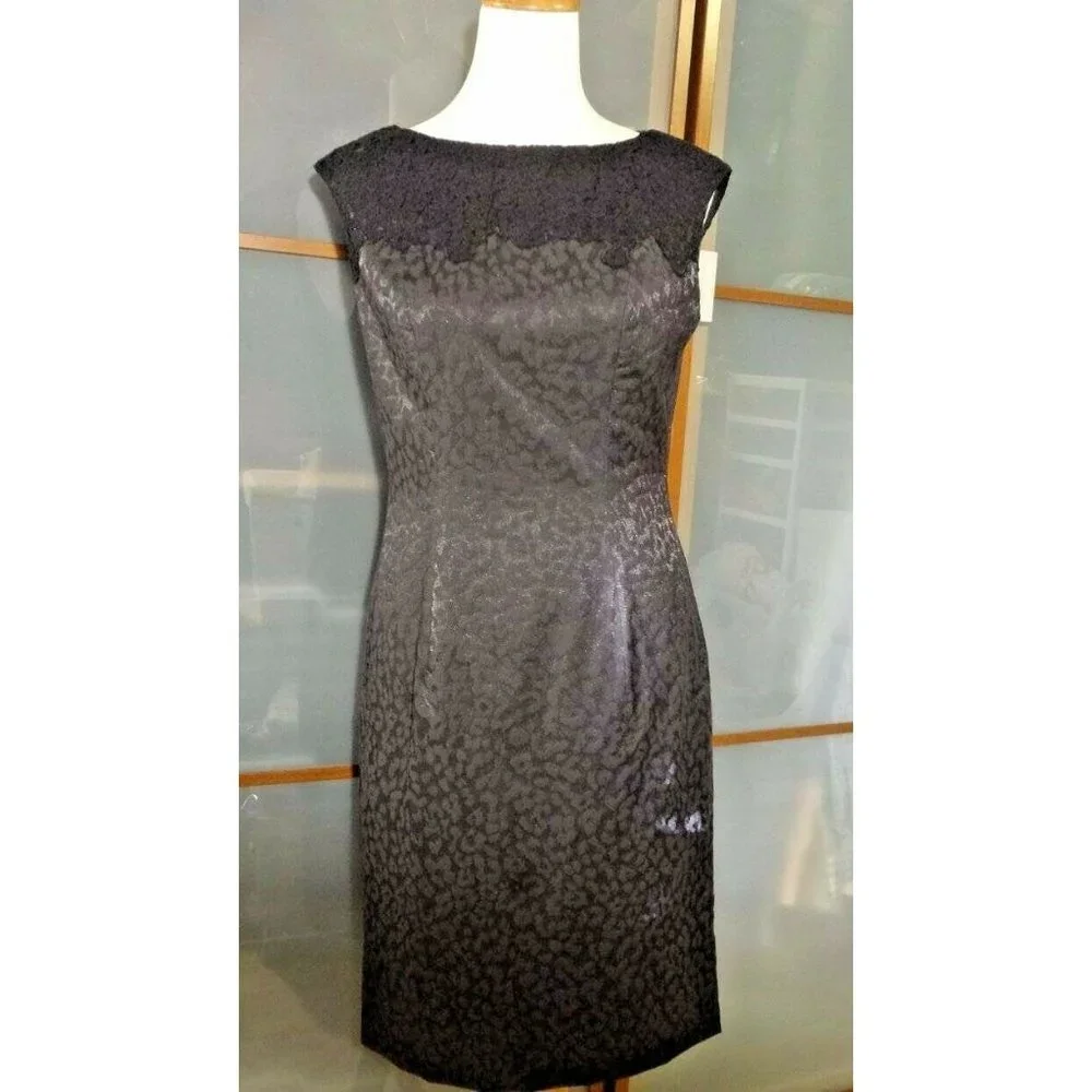 Adrianna Papell Lace Yoke Jacquard Dress Black 8 NEW - Picture 2 of 10
